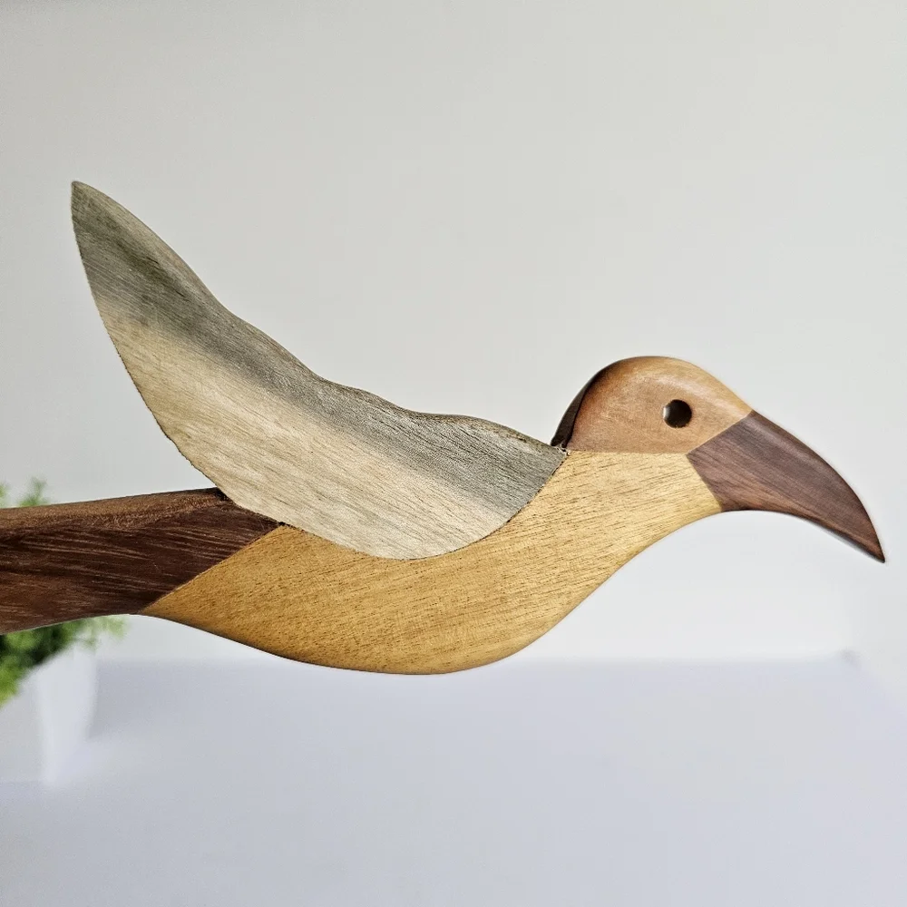 Handcarved Tribal Wooden Bird-Shaped Fork Spoon Rustic Serving Servers